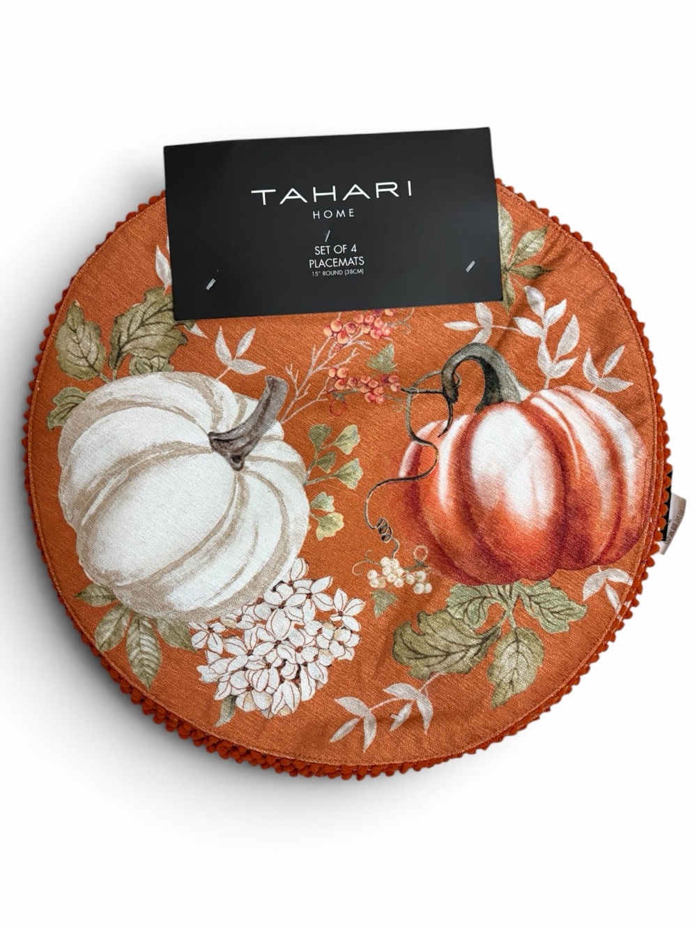 Tahari Home 15" Halloween Placemat Set of 4 Centerpiece Charger Pumpkin Harvest